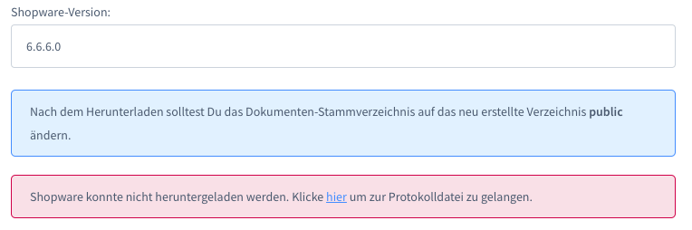 Shopware 6 Fehlermeldung bei Installation der Version 6.6.6.0